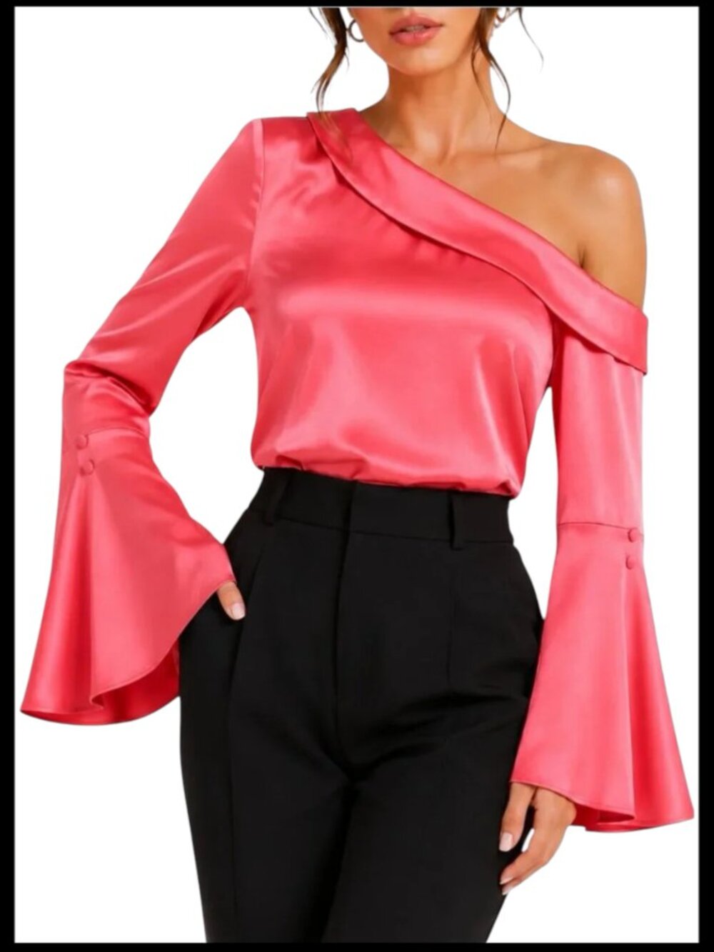 Banana Republic Blouse Coral One Shoulder Bell Sleeve S